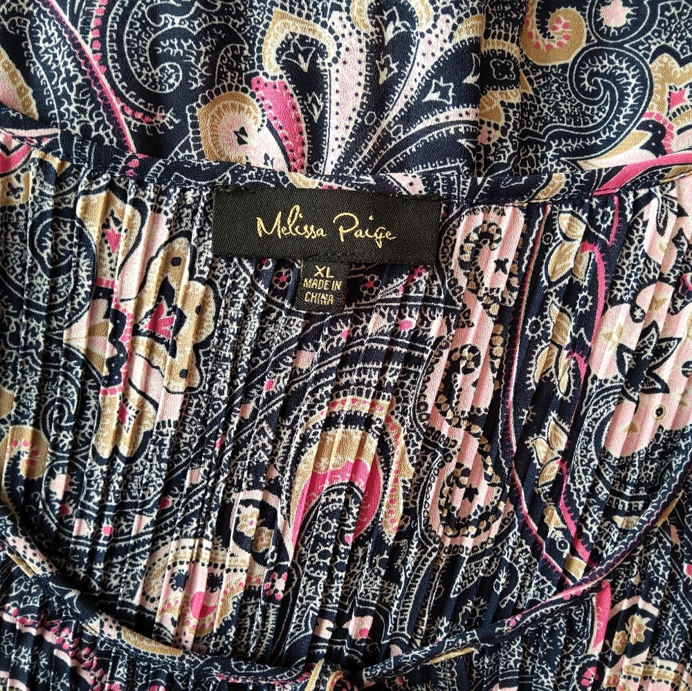 Melissa Paige Navy Paisley Long-Sleeve Peplum Tunic with Tassel Tie - Picture 9 of 10
